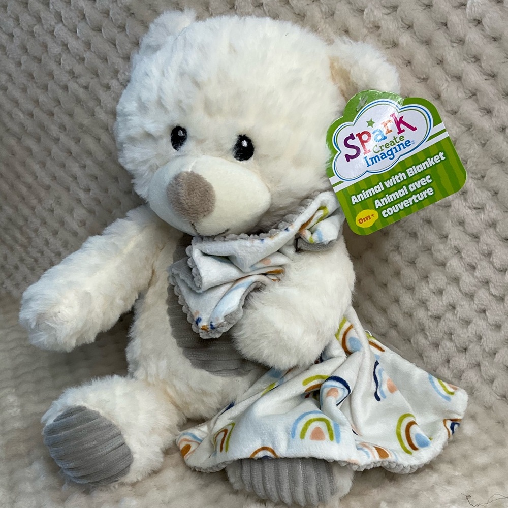 Walmart Spark Create Imagine Plush Bear Blanket Rattle Crinkle Stuffed Animal